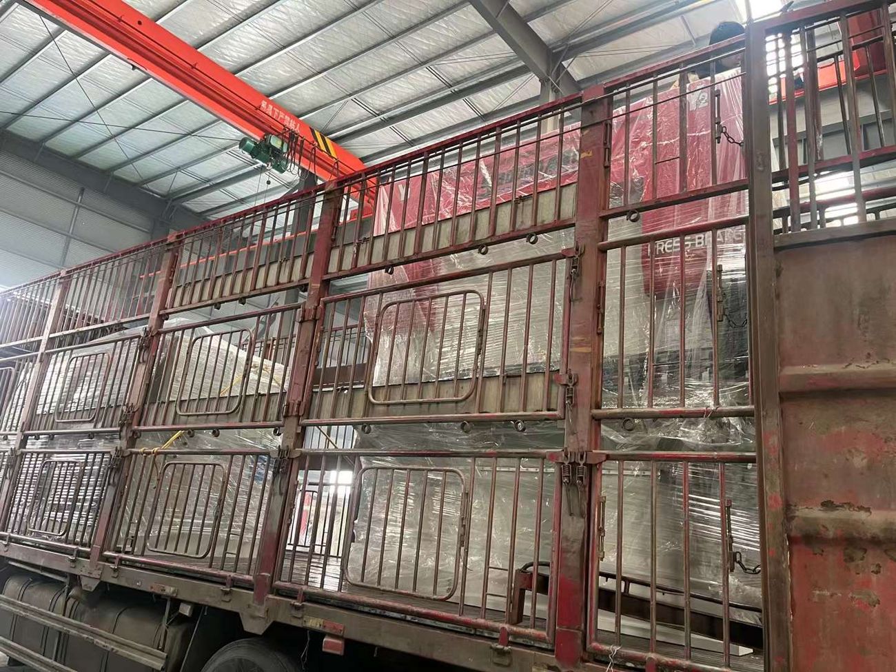 Machine crated and loaded for export shipping