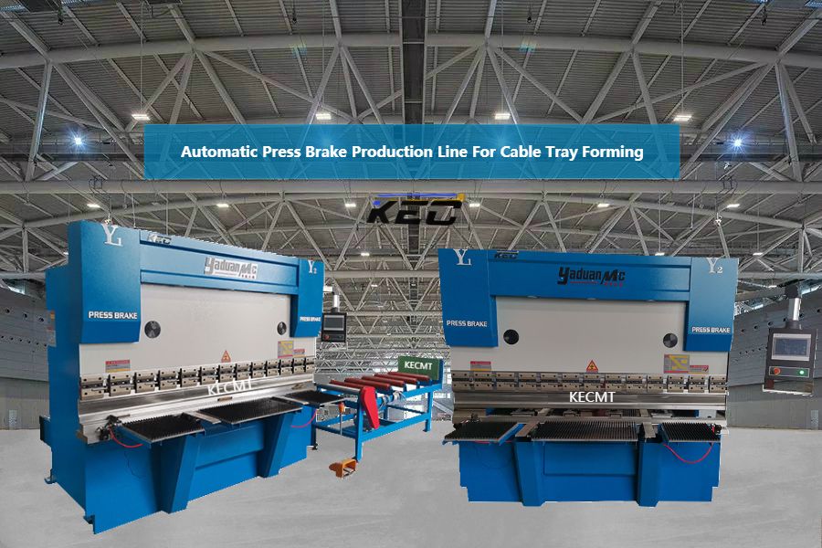 Automatic press brake production line for cable tray forming in a factory hall